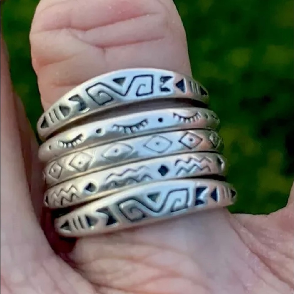 💕RETIRED vintage STERLING CAROLYN POLLACK(5)Stackable stamped Rings! Size 7